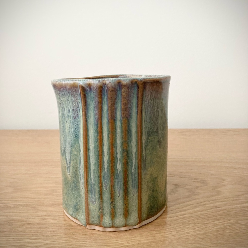 studio pottery artist signed rustic mug cup farmhouse cottage green blue brown - Picture 6 of 11